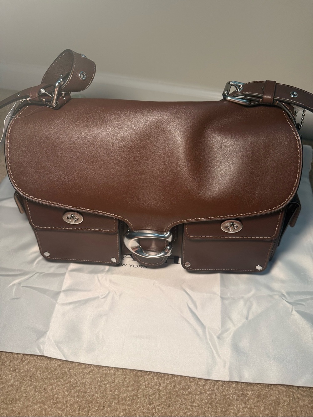 Coach Brown Leather Shoulder Bag with Silver Hardware - Picture 8 of 9